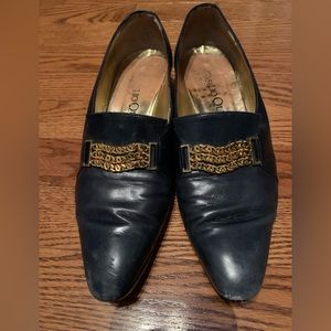 BASILIO QUADRINI | 7.5 | navy blue soft leather upper & soles, gold chain detail